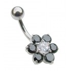 Small Sterling Silver Flower Belly Bar - Black